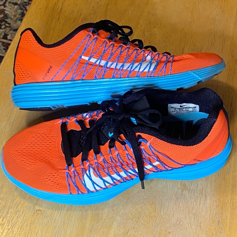 Nike Flyknit Lunar1+ Womens 8 Running Shoes Orange Blue Lunarlon Racing